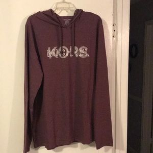 Men’s Michael Kors Long Sleeve Hoodie Lounge shirt- Burgundy (Per tag Red/Combo)